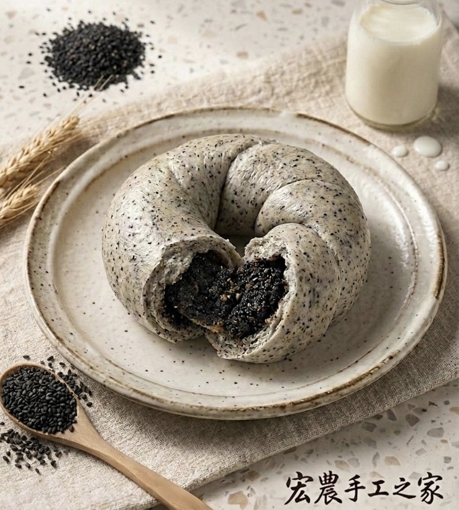 黑芝麻花生牛奶爆料貝果3入